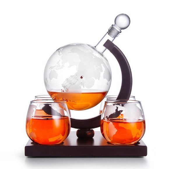 Globe Drinking Glass Decanter 1000ml Set with 4