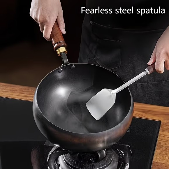 Handmade Traditional Iron Pot with Large Belly, Mirror Surface, Non-stick, No Coating, Splash-proof - 24CM