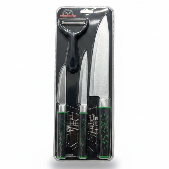High Carbon Stainless Steel 4-Piece Chef Knife Set with Peelar