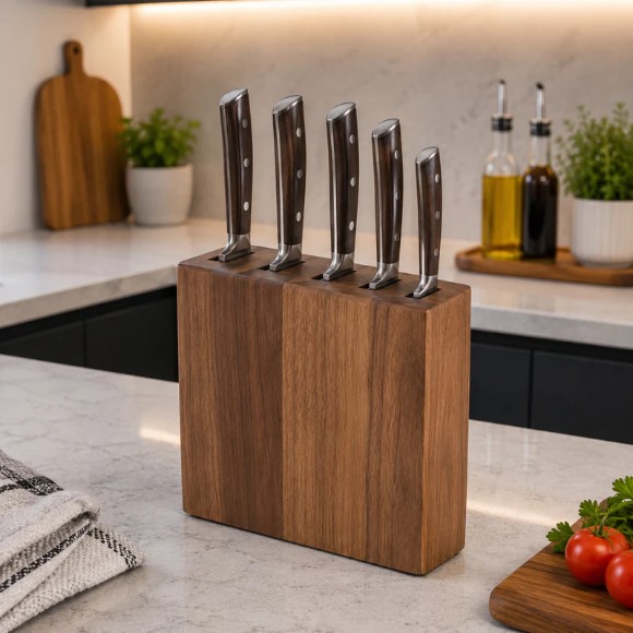 Alpenberg 6 Pieces Wooden Knife Set with Block – Brown HP82