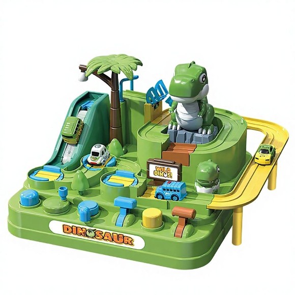 Jungle Dinosaur Challenge Adventure Kids Educational Plastic Puzzle Sliding Car Track Toy