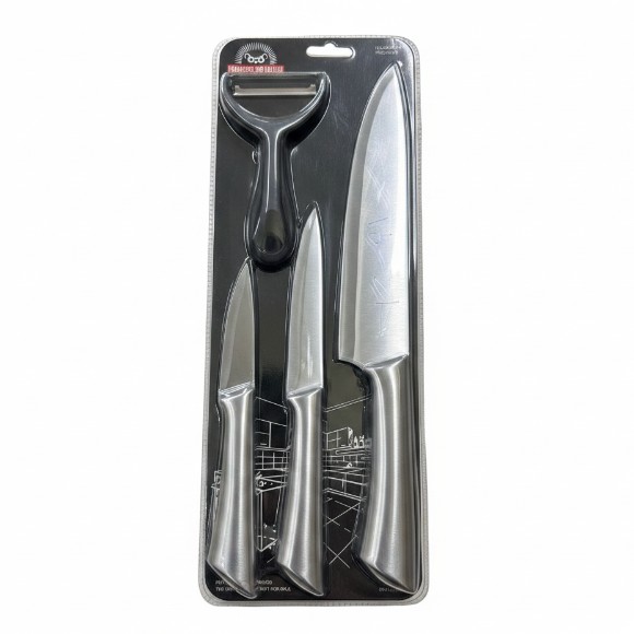 High Carbon Stainless Steel 4-Piece Chef Knife Set with Peelar