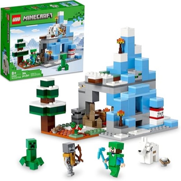LEGO Minecraft The Frozen Peaks 21243 Cave Mountain Set with Steve, Creeper, Goat Figures & Accessories, ICY Biome Toy for Kids Age 8 Plus Years Old