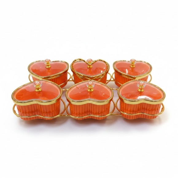 Luxury Orange Heart 6 Heart-Shaped Lidded Bowls
