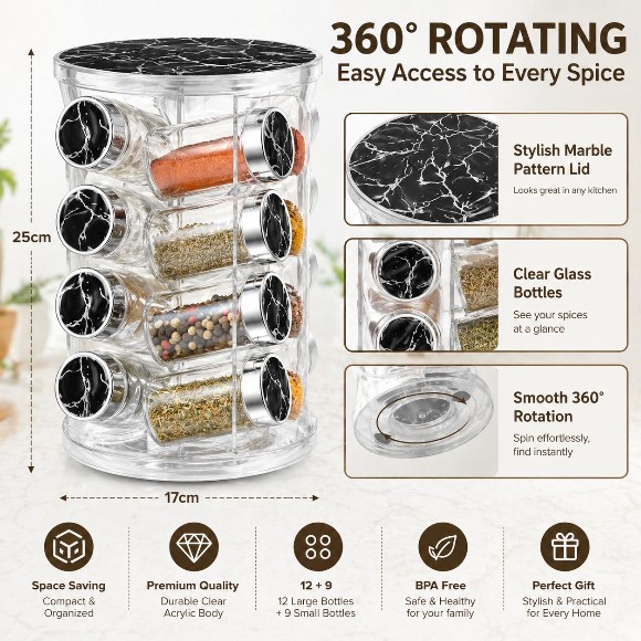 Luxury Rotating Transparent Condiment Rack Spice Tower