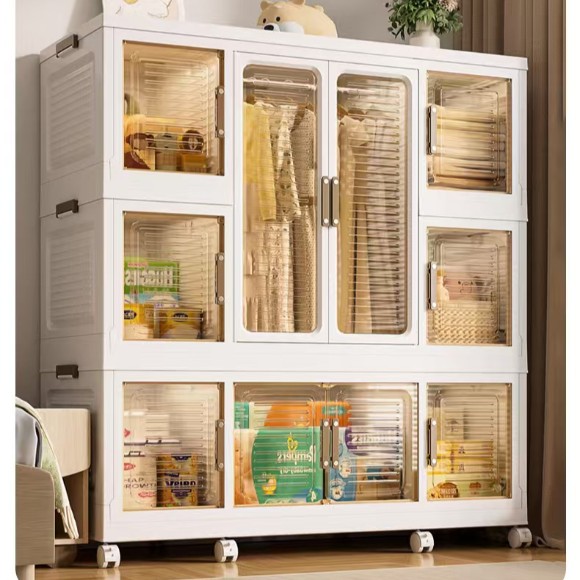 3-Layer Modern Luxury Bedroom Storage Cabinet Double-Door Baby Drawer