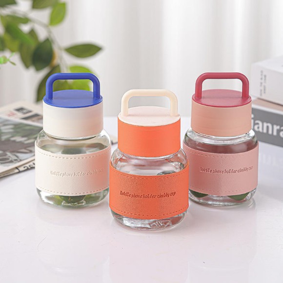 New 300Ml Cute Fat Cup With Handle Glass Water Mini Milk Cups Bottle