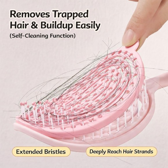 Portable Detangling Hair Brush with Removable Base Easy Cleaning Curly & Straight Hair Brush for Women & Men