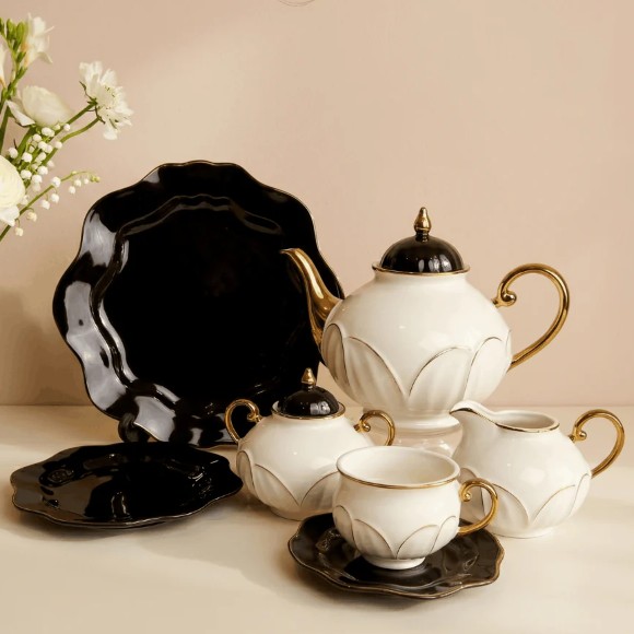Premium Bone China 24-Piece Tea Set with Gold Detailing