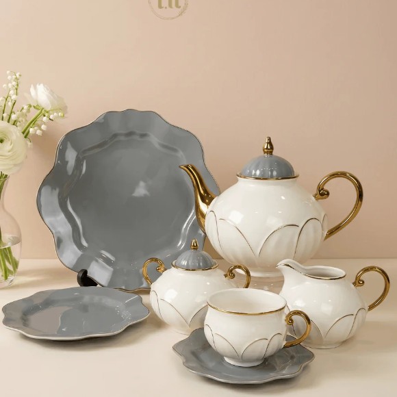 Premium Bone China 24-Piece Tea Set with Gold Detailing