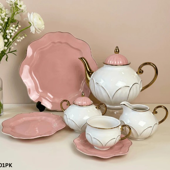 Premium Bone China 24-Piece Tea Set with Gold Detailing