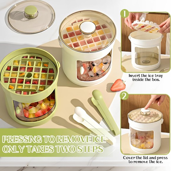 Press Type Ice Cube Tray with Lid and Container 72 Grids, Double Layer Ice Block Mould