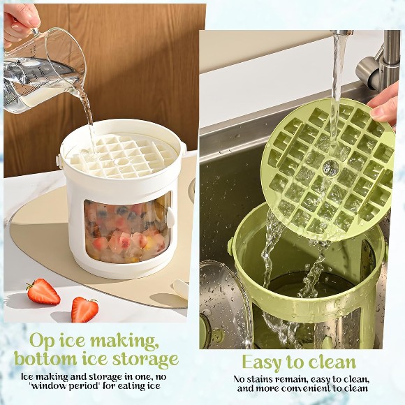 Press Type Ice Cube Tray with Lid and Container 72 Grids, Double Layer Ice Block Mould