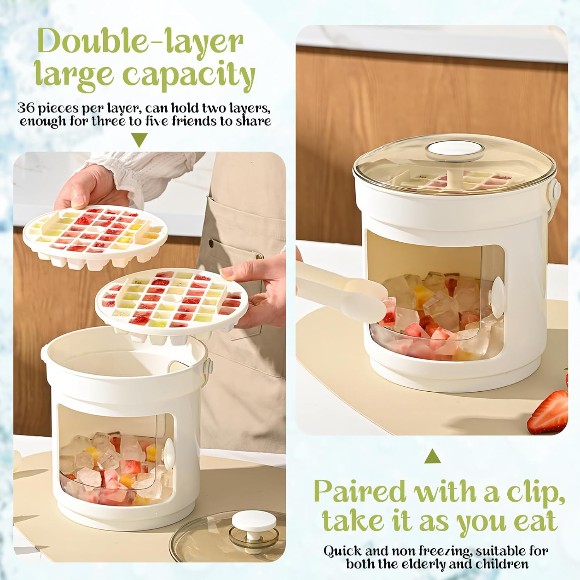 Press Type Ice Cube Tray with Lid and Container 72 Grids, Double Layer Ice Block Mould