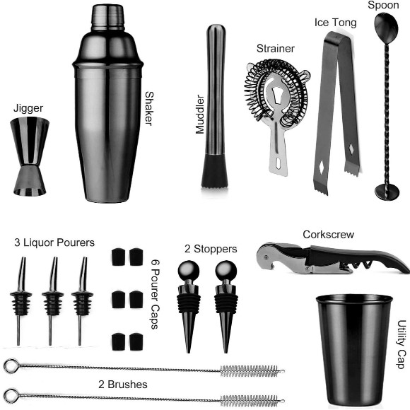 Professional Bartender Set With Bamboo Stand Stainless Steel Bar Tools With Stand Best High Quality New Design