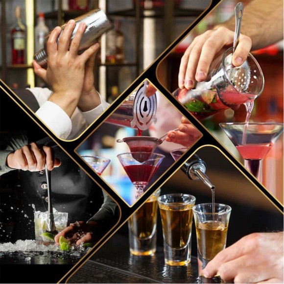 Professional Bartender Set With Bamboo Stand Stainless Steel Bar Tools With Stand Best High Quality New Design