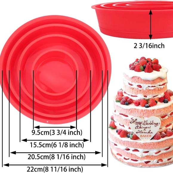 Silicone Cake Mould for Baking Layer Cakes Round Rainbow Cake Wedding 4 6 8 9 Inch Set of 4