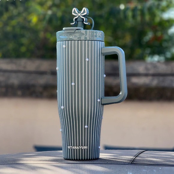 SITARAYURI Fancy Bow Grey Lined Insulated Tumbler 1.2L Stainless Steel