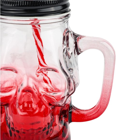 Skull Mason Jar with Lids Straws and Handle Colorful Drinking Glasses for 16 oz