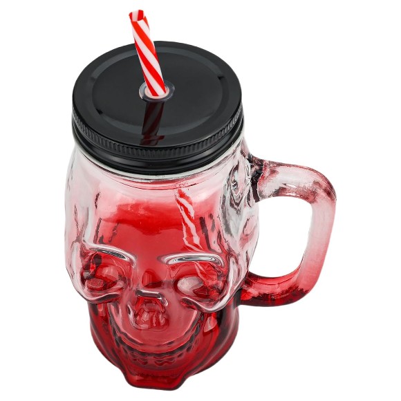 Skull Mason Jar with Lids Straws and Handle Colorful Drinking Glasses for 16 oz