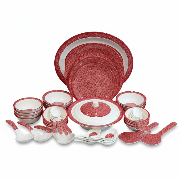 Sky Melamine Crimson Geo Lattice Dinner Set Serves 8 Person