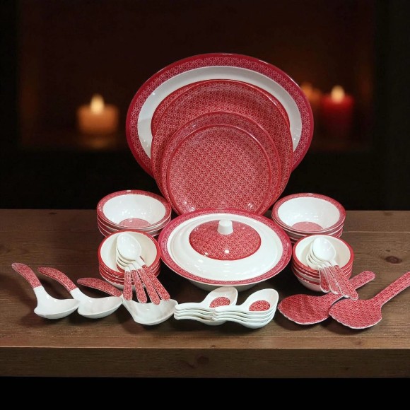 Sky Melamine Crimson Geo Lattice Dinner Set Serves 8 Person