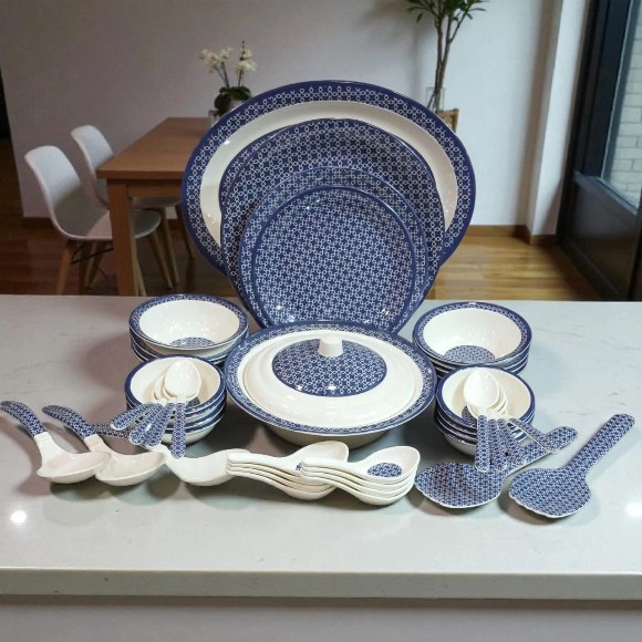 Sky Melamine Sapphire Geo Chain Dinner Set Serves 8 Person