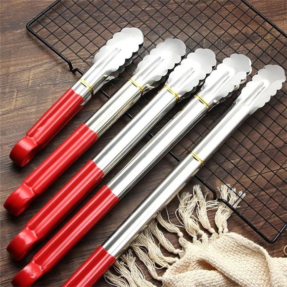 Stainless Steel Food Tongs Kitchen Tongs Bread Tongs BBQ Tongs Cooking Tools 9-Inch