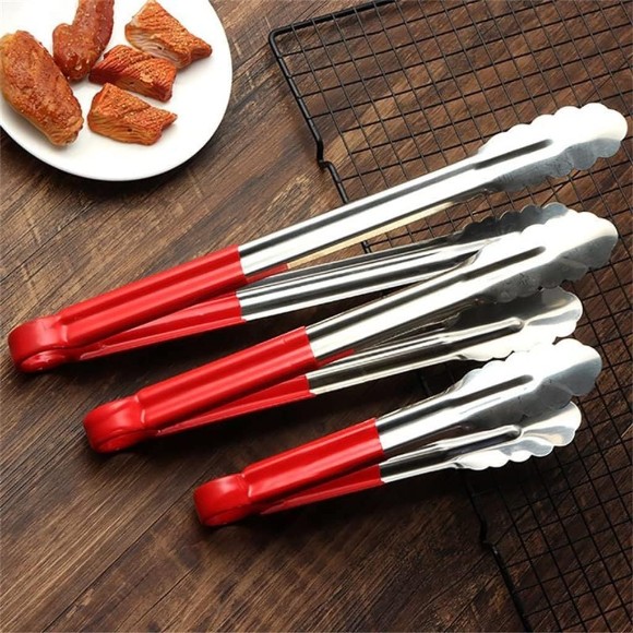 Stainless Steel Food Tongs Kitchen Tongs Bread Tongs BBQ Tongs Cooking Tools 9-Inch