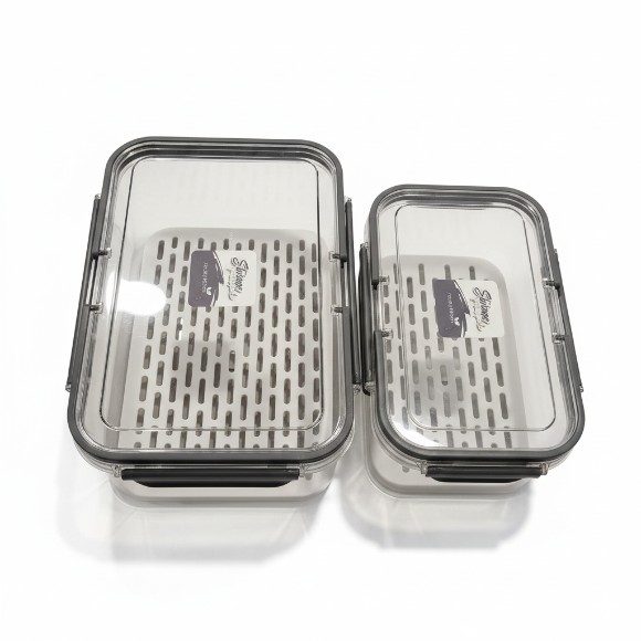 Storage Preservation Box With Drainer and Handle Acrylic