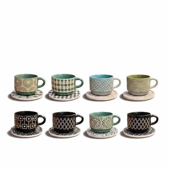 Danny Home Tea Ceramic Mugs with Coasters Pack of 6