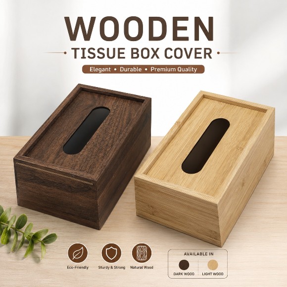 Wooden Tissue Box Dark and Light Brown