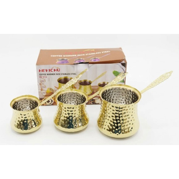 Turkish Hammard Design Golden 3-Piece Coffee Pot Set Mocha Pot