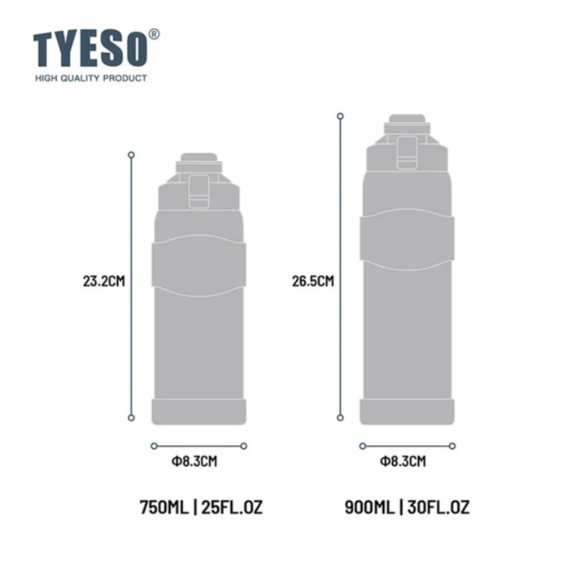 Tyeso Stainless Steel Insulated Water Bottle - 900ml