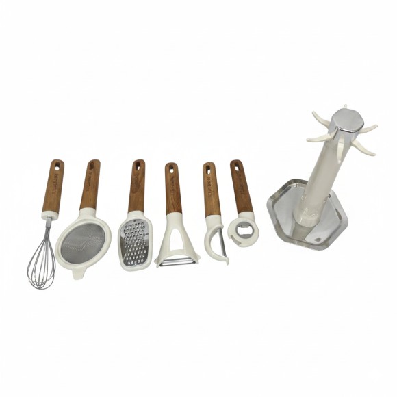 Wood & Cream Kitchen Tool Set 7-Pcs