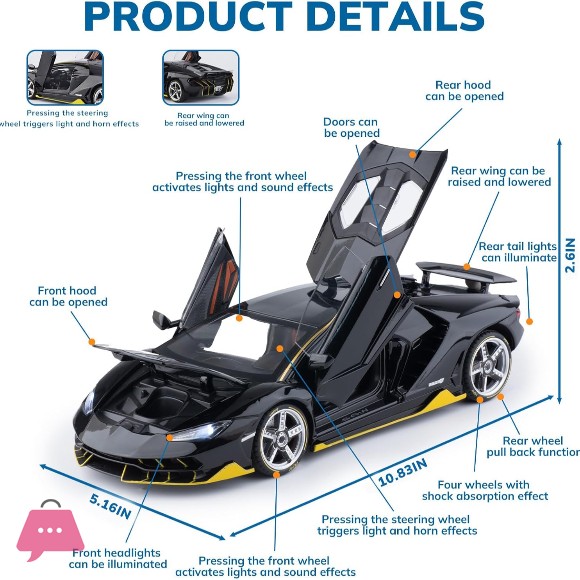 1:18 Lamborghini Centenario Diecast Car Model Alloy Car with light and sound