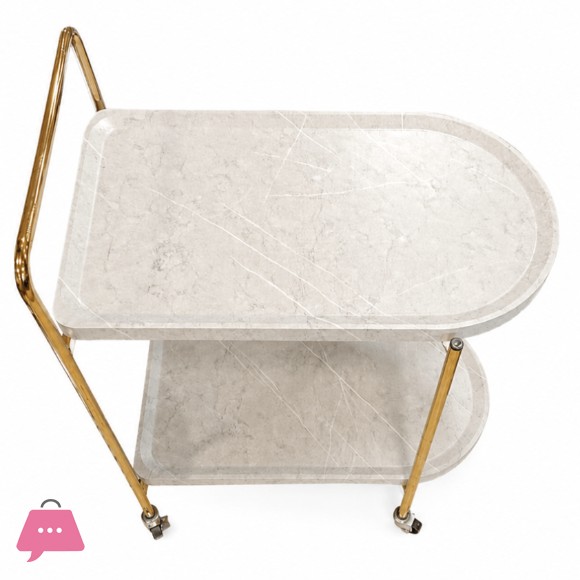 2 Tier Tea Trolley Wood White Marble Texture