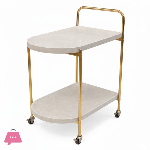 2 Tier Tea Trolley Wood White Marble Texture