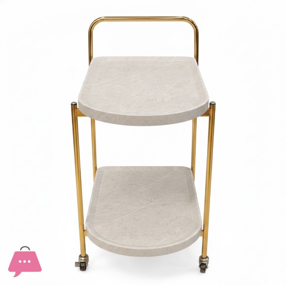 2 Tier Tea Trolley Wood White Marble Texture