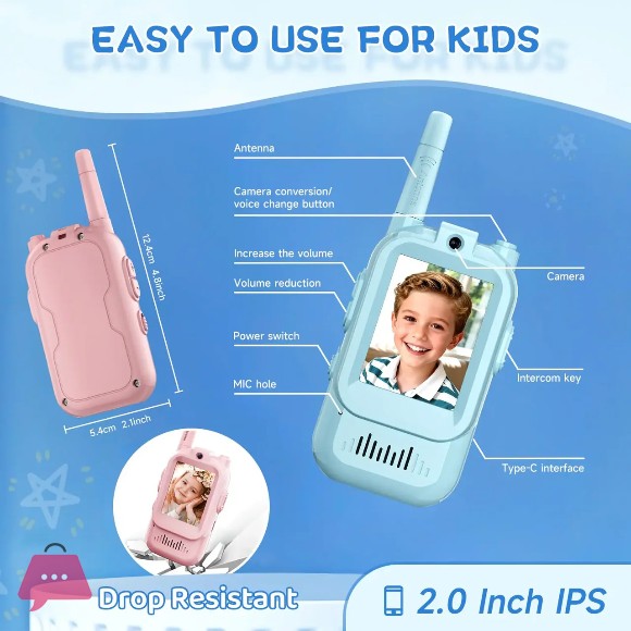 2Pcs Rechargeable Kids Video Walkie Talkie