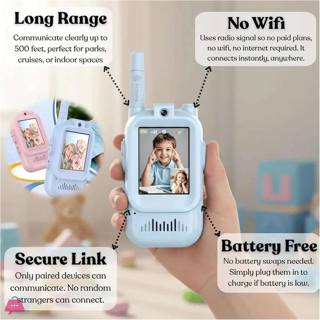 2pcs-rechargeable-kids-video-walkie-talkie