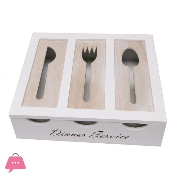 3 Compartments Cutlery Box Wooden