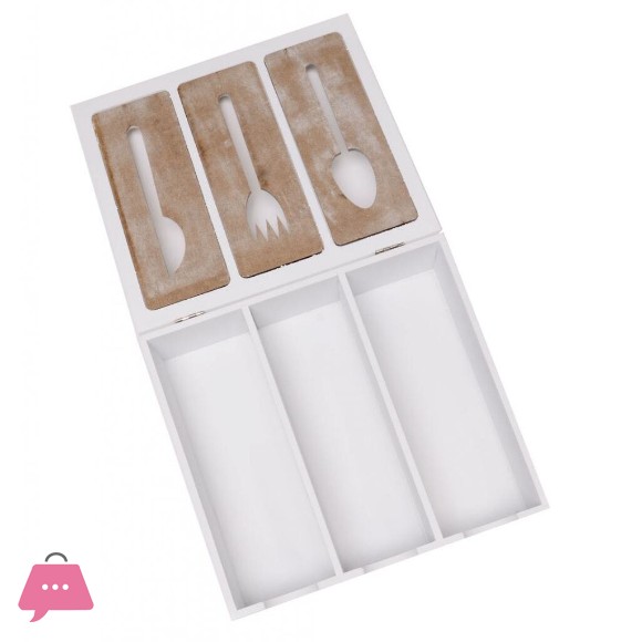 3 Compartments Cutlery Box Wooden