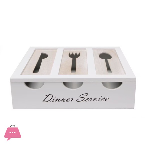 3 Compartments Cutlery Box Wooden