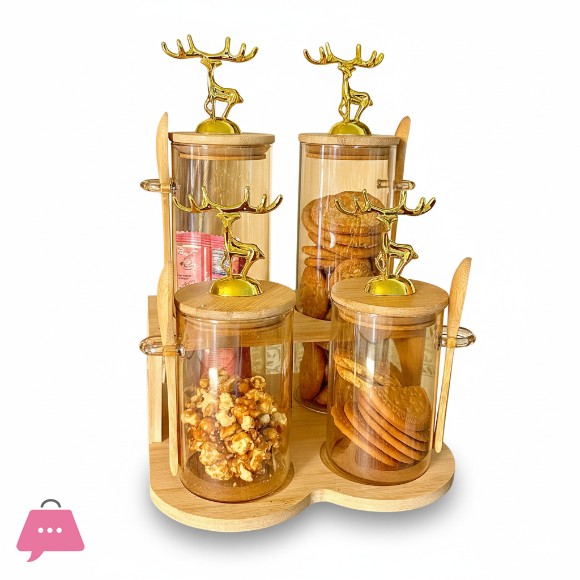 4-Pcs Airtight Storage Jars Set with Bamboo Spoon & Stand