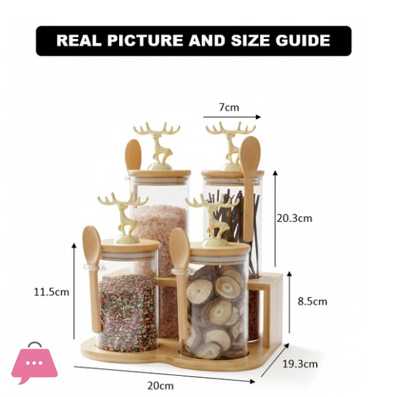 4-Pcs Airtight Storage Jars Set with Bamboo Spoon & Stand