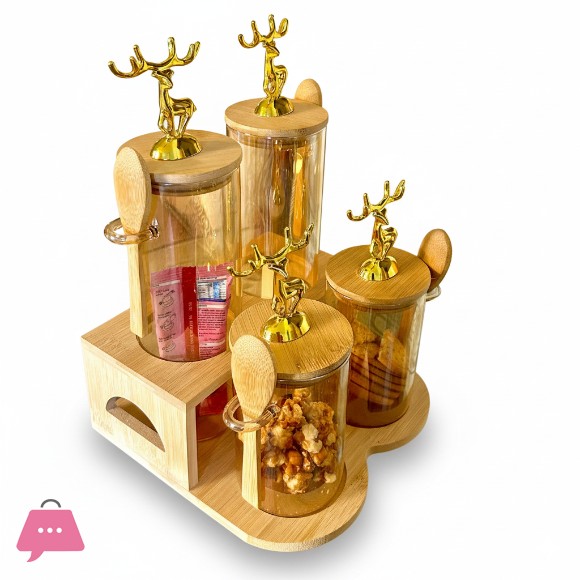 4-Pcs Airtight Storage Jars Set with Bamboo Spoon & Stand