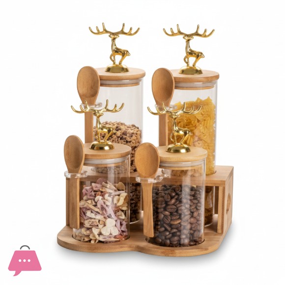 4-Pcs Airtight Storage Jars Set with Bamboo Spoon & Stand