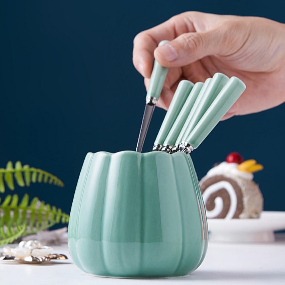 Luxury Ceramic Fruit Fork Set Stainless Steel Pick