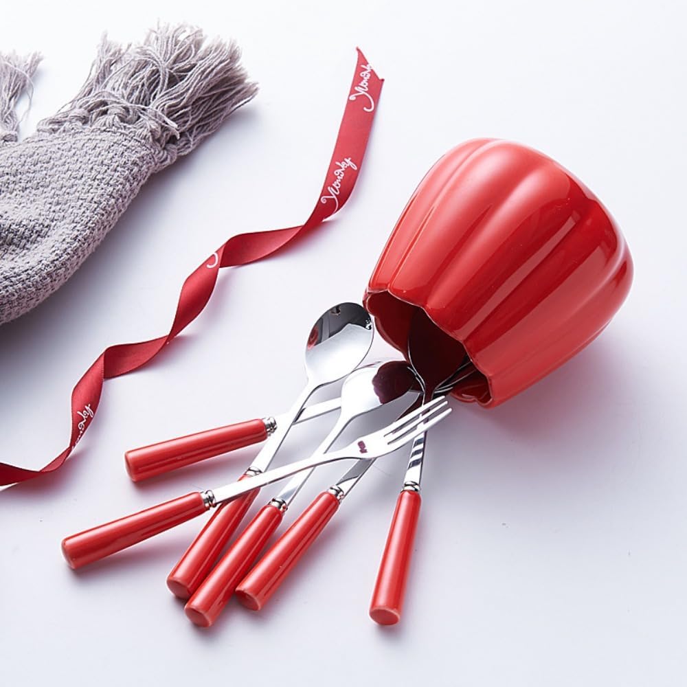 Luxury Ceramic Fruit Fork Set Stainless Steel Pick